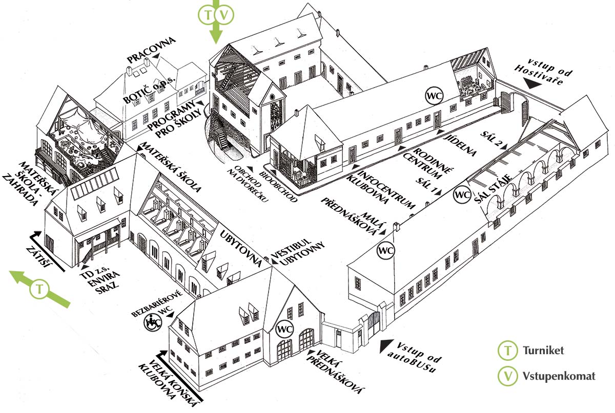 Mapka areálu Toulcův dvůr